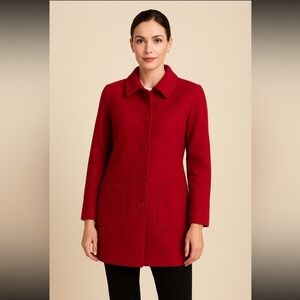 Vintage Pendleton Red Wool Cashmere Coat Jacket Midi Long Womens‎ Size 8